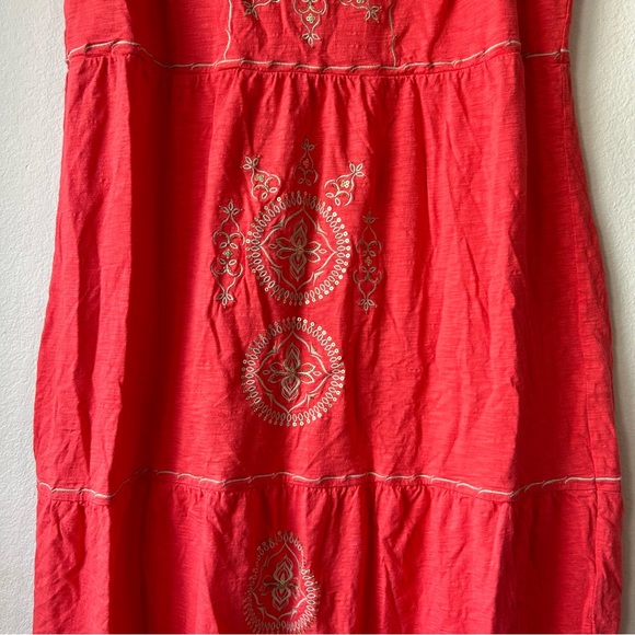J Jill Maxi Dress 1X Tiered Embroidered Beaded Coral Beach Casual Cruise Boho - Picture 6 of 16